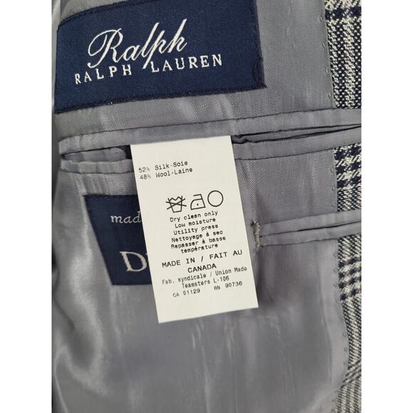 Vintage Ralph Lauren Blue Label Men’s 42L Silk Wool Gray Plaid Sport Coat Long - Picture 8 of 13